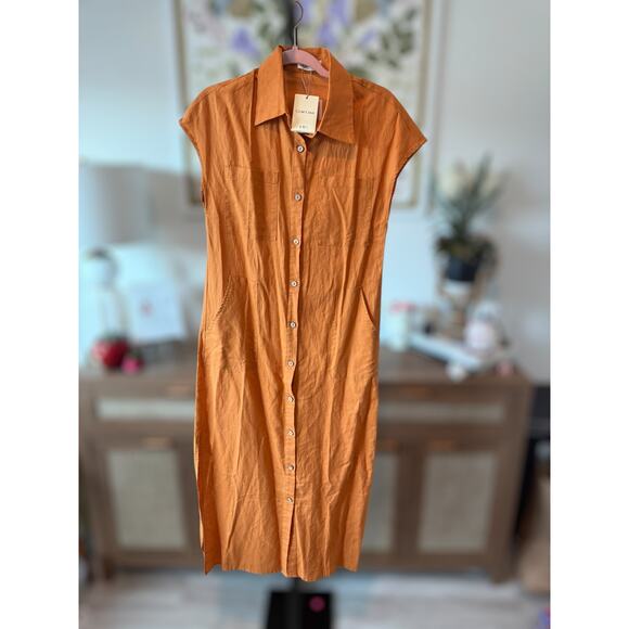 Grae Cove Blair Linen Button-Front Cap Sleeve Maxi Dress Orange Womens Sze Small - Picture 7 of 11
